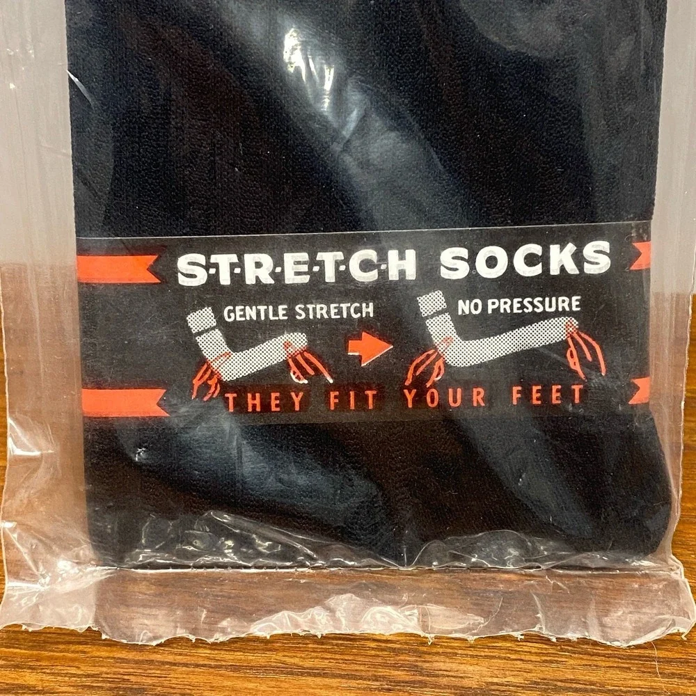NOS Catawba Hosiery Stretch Socks Black One Pair 100% Nylon 9.5 to 13 USA Sealed